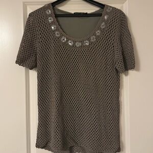 Lined khaki or army green crochet sweater. Size M